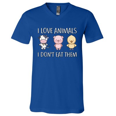 I Love Animals I Dont Eat Them I Veggie Vegan Lifestyle Gift V-Neck T-Shirt