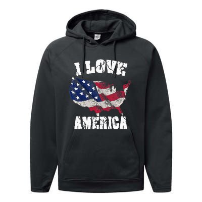 I Love America USA 4th Of July Gift Performance Fleece Hoodie