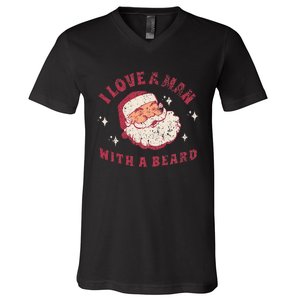 I Love A Man With A Beard Santa Christmas V-Neck T-Shirt