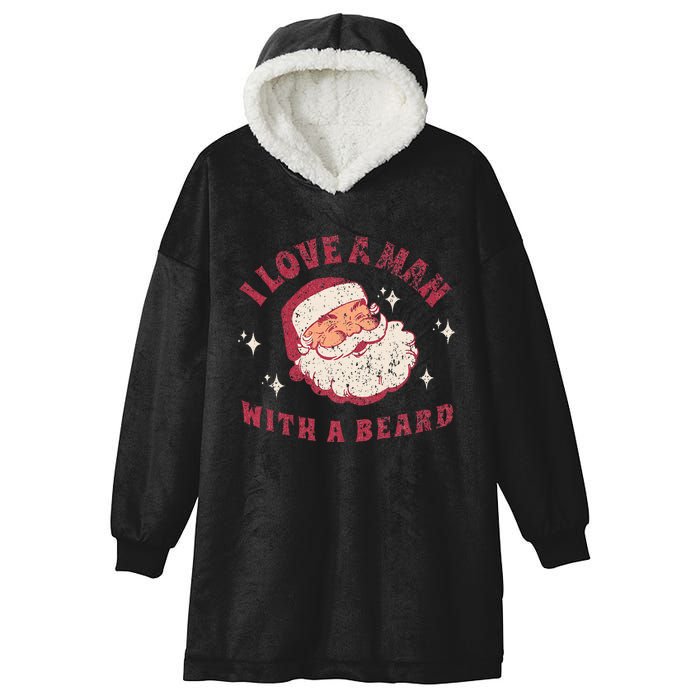 I Love A Man With A Beard Santa Christmas Hooded Wearable Blanket