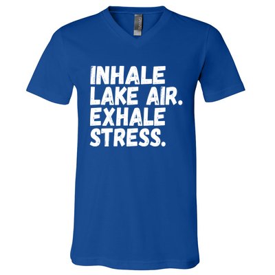 Inhale Lake Air Exhale Stress Funny Meditation At The Lake Gift V-Neck T-Shirt