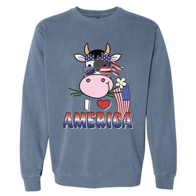 I Love America 4th Of July Usa Patriotic Cow Lover Gift Garment-Dyed Sweatshirt