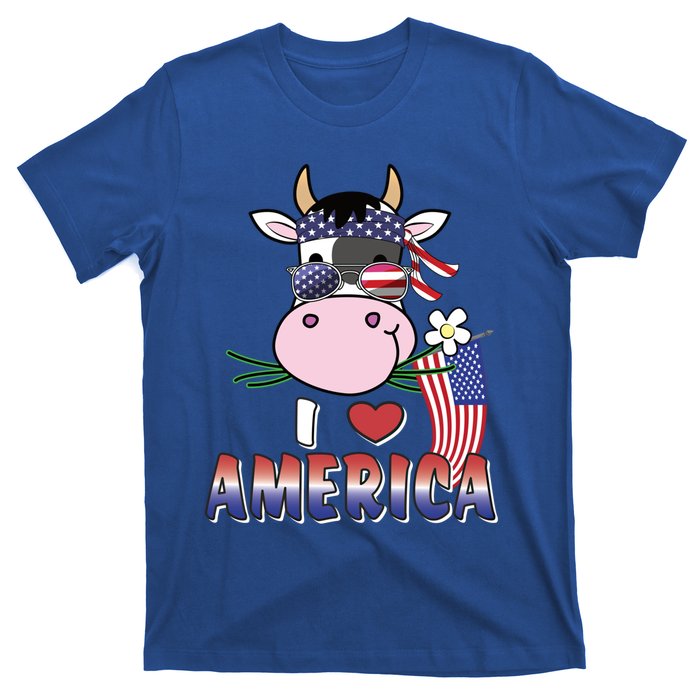 I Love America 4th Of July Usa Patriotic Cow Lover Gift T-Shirt