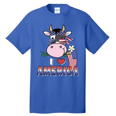 I Love America 4th Of July Usa Patriotic Cow Lover Gift Tall T-Shirt