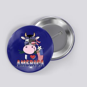 I Love America 4th Of July Usa Patriotic Cow Lover Gift Button