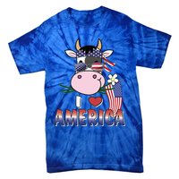 I Love America 4th Of July Usa Patriotic Cow Lover Gift Tie-Dye T-Shirt