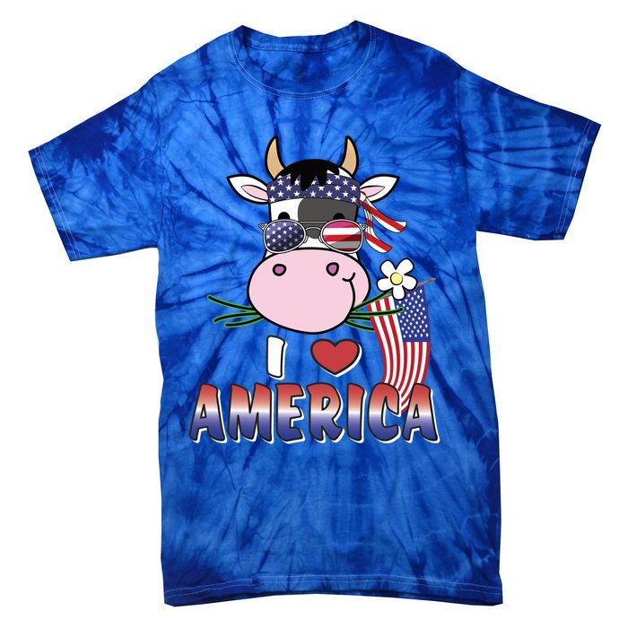 I Love America 4th Of July Usa Patriotic Cow Lover Gift Tie-Dye T-Shirt