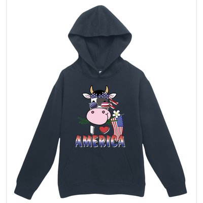 I Love America 4th Of July Usa Patriotic Cow Lover Gift Urban Pullover Hoodie