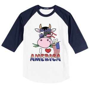 I Love America 4th Of July Usa Patriotic Cow Lover Gift Baseball Sleeve Shirt