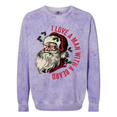 I Love A Man With A Beard Funny Retro Christmas Santa Claus Colorblast Crewneck Sweatshirt