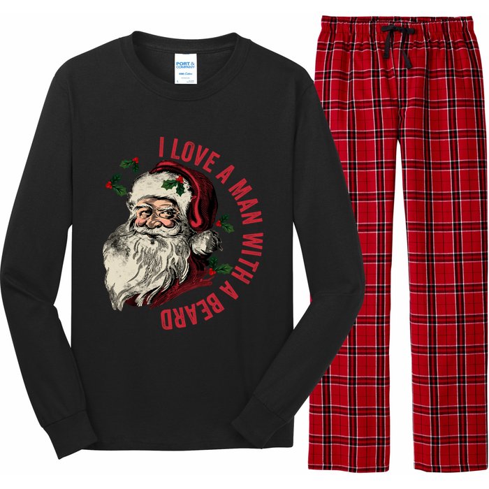 I Love A Man With A Beard Funny Retro Christmas Santa Claus Long Sleeve Pajama Set