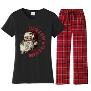 I Love A Man With A Beard Funny Retro Christmas Santa Claus Women's Flannel Pajama Set