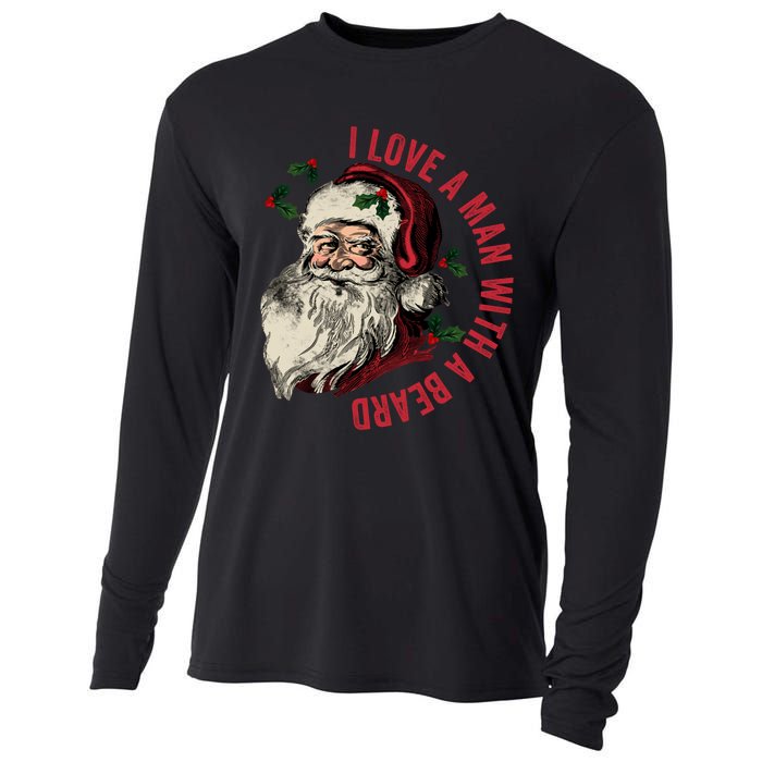 I Love A Man With A Beard Funny Retro Christmas Santa Claus Cooling Performance Long Sleeve Crew