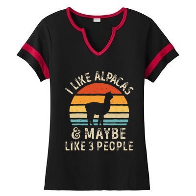 I Like Alpacas And Maybe Like 3 People Funny Alpaca Retro Ladies Halftime Notch Neck Tee