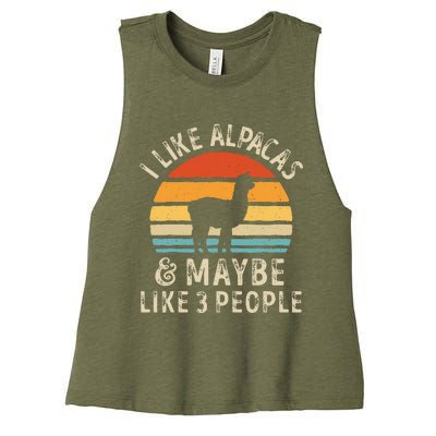 I Like Alpacas And Maybe Like 3 People Funny Alpaca Retro Women's Racerback Cropped Tank