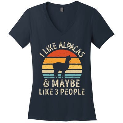 I Like Alpacas And Maybe Like 3 People Funny Alpaca Retro Women's V-Neck T-Shirt