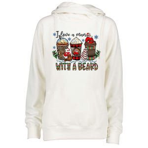 I Love A Man With A Beard Santa And Coffee Lattle Christmas Womens Funnel Neck Pullover Hood