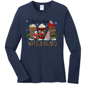 I Love A Man With A Beard Santa And Coffee Lattle Christmas Ladies Long Sleeve Shirt