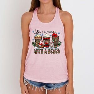 I Love A Man With A Beard Santa And Coffee Lattle Christmas Women's Knotted Racerback Tank