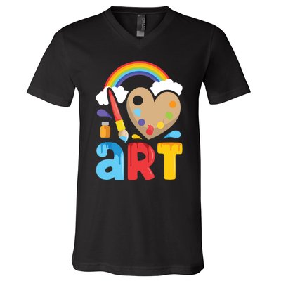 I Love Art Artist Painter Colorful Painting Gifts V-Neck T-Shirt