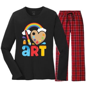 I Love Art Artist Painter Colorful Painting Gifts Women's Long Sleeve Flannel Pajama Set 