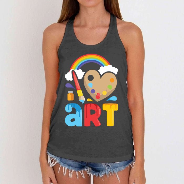 I Love Art Artist Painter Colorful Painting Gifts Women's Knotted Racerback Tank