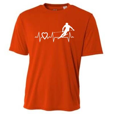 I Love Alpine Skiing Heartbeat Alpine Skier Downhill Ski Gift Cooling Performance Crew T-Shirt