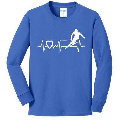 I Love Alpine Skiing Heartbeat Alpine Skier Downhill Ski Gift Kids Long Sleeve Shirt