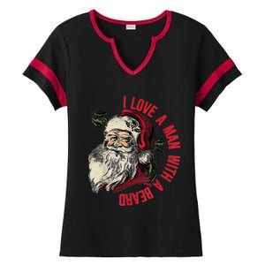 I Love A Man With A Beard Santa Claus Christmas Xmas Ladies Halftime Notch Neck Tee