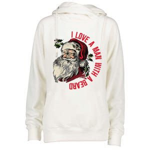 I Love A Man With A Beard Santa Claus Christmas Xmas Womens Funnel Neck Pullover Hood