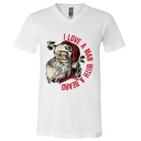 I Love A Man With A Beard Santa Claus Christmas Xmas V-Neck T-Shirt