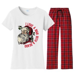 I Love A Man With A Beard Santa Claus Christmas Xmas Women's Flannel Pajama Set