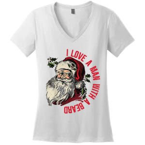 I Love A Man With A Beard Santa Claus Christmas Xmas Women's V-Neck T-Shirt