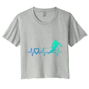 I Love Alpine Skiing Heartbeat Alpine Skier Downhill Ski Gift Women's Crop Top Tee