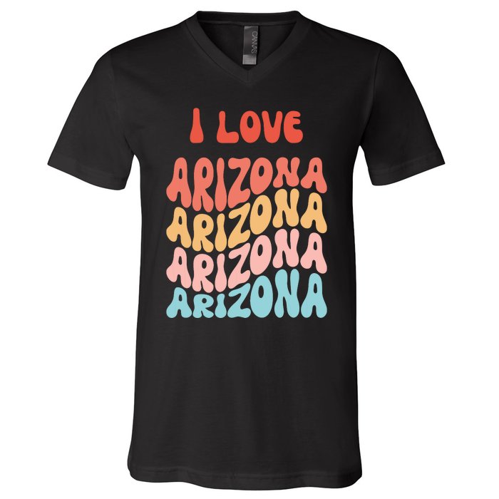 I Love Arizona Vintage Retro State Of Arizona Usa V-Neck T-Shirt