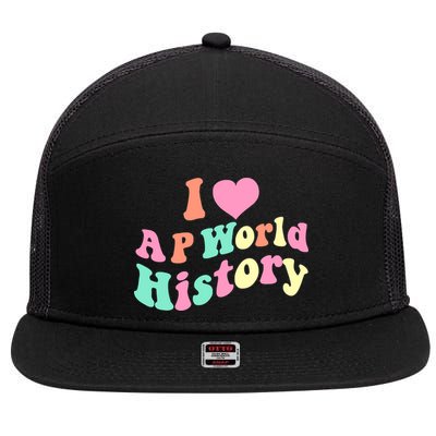 I Love AP World History Funny Groovy Design AP World History 7 Panel Mesh Trucker Snapback Hat