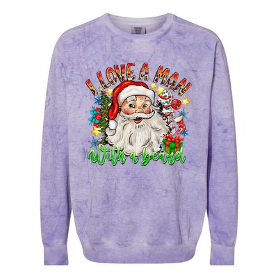 I Love A Man With A Beard Santa Claus Christmas Colorblast Crewneck Sweatshirt