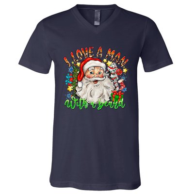 I Love A Man With A Beard Santa Claus Christmas V-Neck T-Shirt