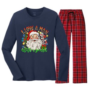 I Love A Man With A Beard Santa Claus Christmas Women's Long Sleeve Flannel Pajama Set 