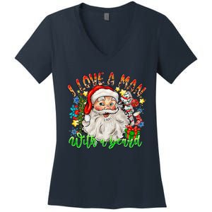 I Love A Man With A Beard Santa Claus Christmas Women's V-Neck T-Shirt