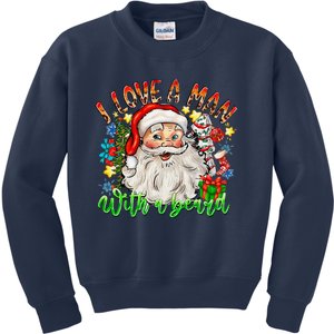 I Love A Man With A Beard Santa Claus Christmas Kids Sweatshirt