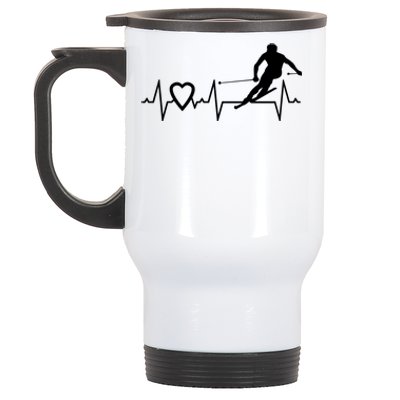 I Love Alpine Skiing Heartbeat Alpine Skier Downhill Ski Gift Stainless Steel Travel Mug