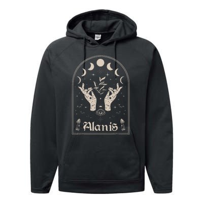 I Love Alanis Personalized Retro Moon First Name Performance Fleece Hoodie