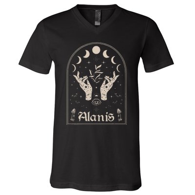 I Love Alanis Personalized Retro Moon First Name V-Neck T-Shirt