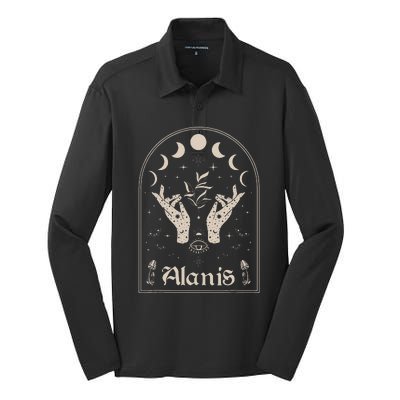 I Love Alanis Personalized Retro Moon First Name Silk Touch Performance Long Sleeve Polo