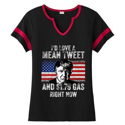 ID Love A Mean Tweet And $1.79 Gas Right Now American Flag Ladies Halftime Notch Neck Tee