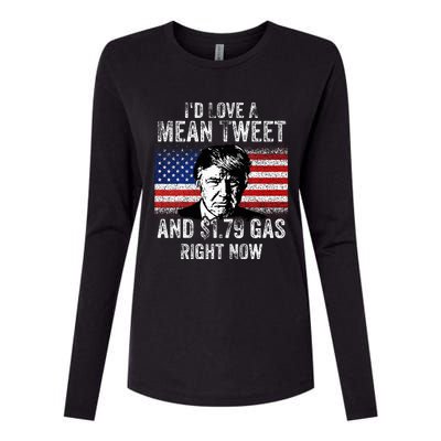 ID Love A Mean Tweet And $1.79 Gas Right Now American Flag Womens Cotton Relaxed Long Sleeve T-Shirt