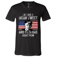 ID Love A Mean Tweet And $1.79 Gas Right Now American Flag V-Neck T-Shirt