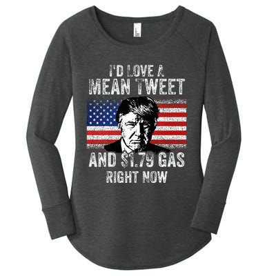 ID Love A Mean Tweet And $1.79 Gas Right Now American Flag Women's Perfect Tri Tunic Long Sleeve Shirt