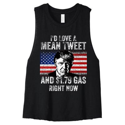 ID Love A Mean Tweet And $1.79 Gas Right Now American Flag Women's Racerback Cropped Tank